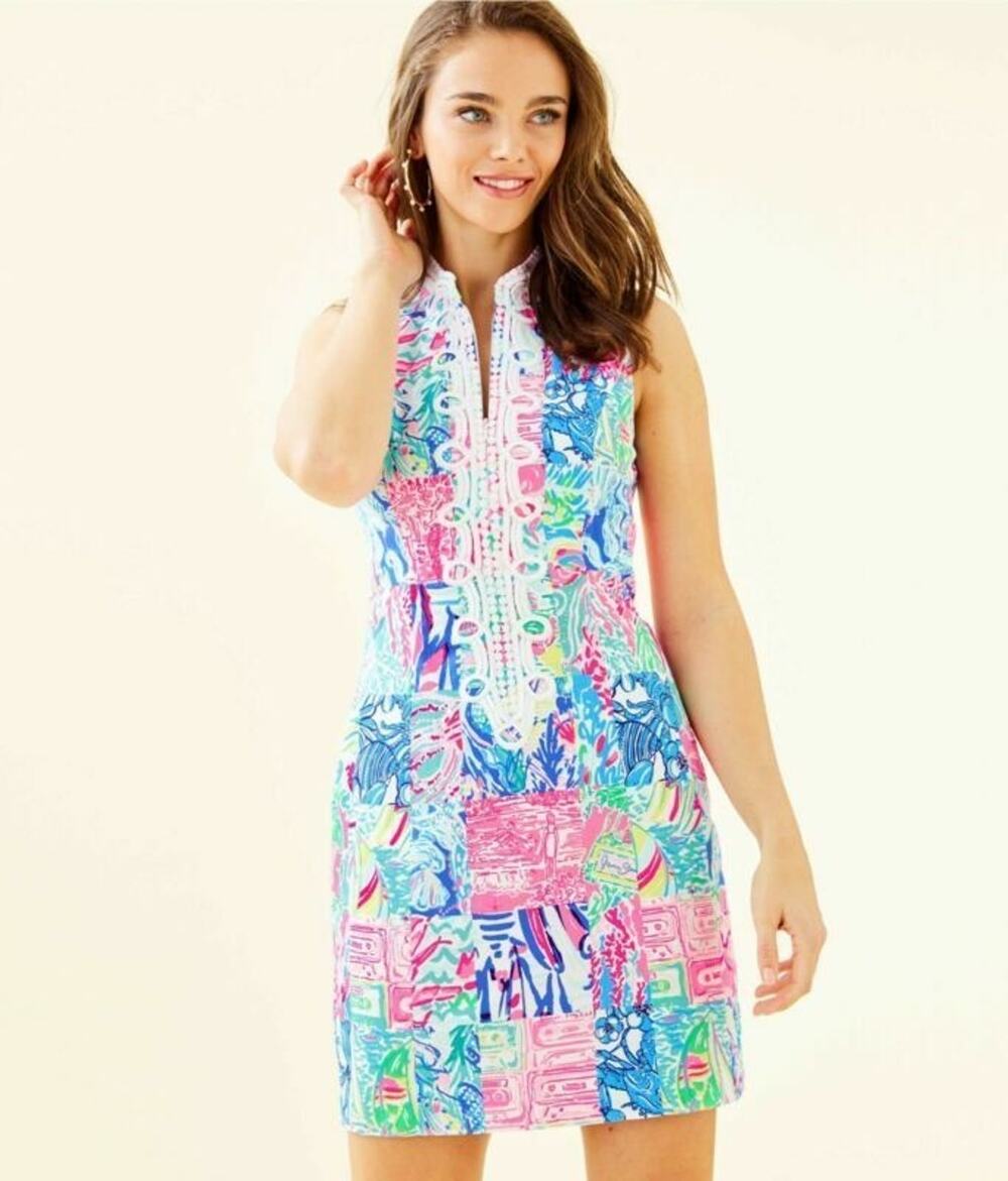 Lilly Pulitzer Alexa Blue Pink Floral Cotton Shift Mini Dress NWT US 10